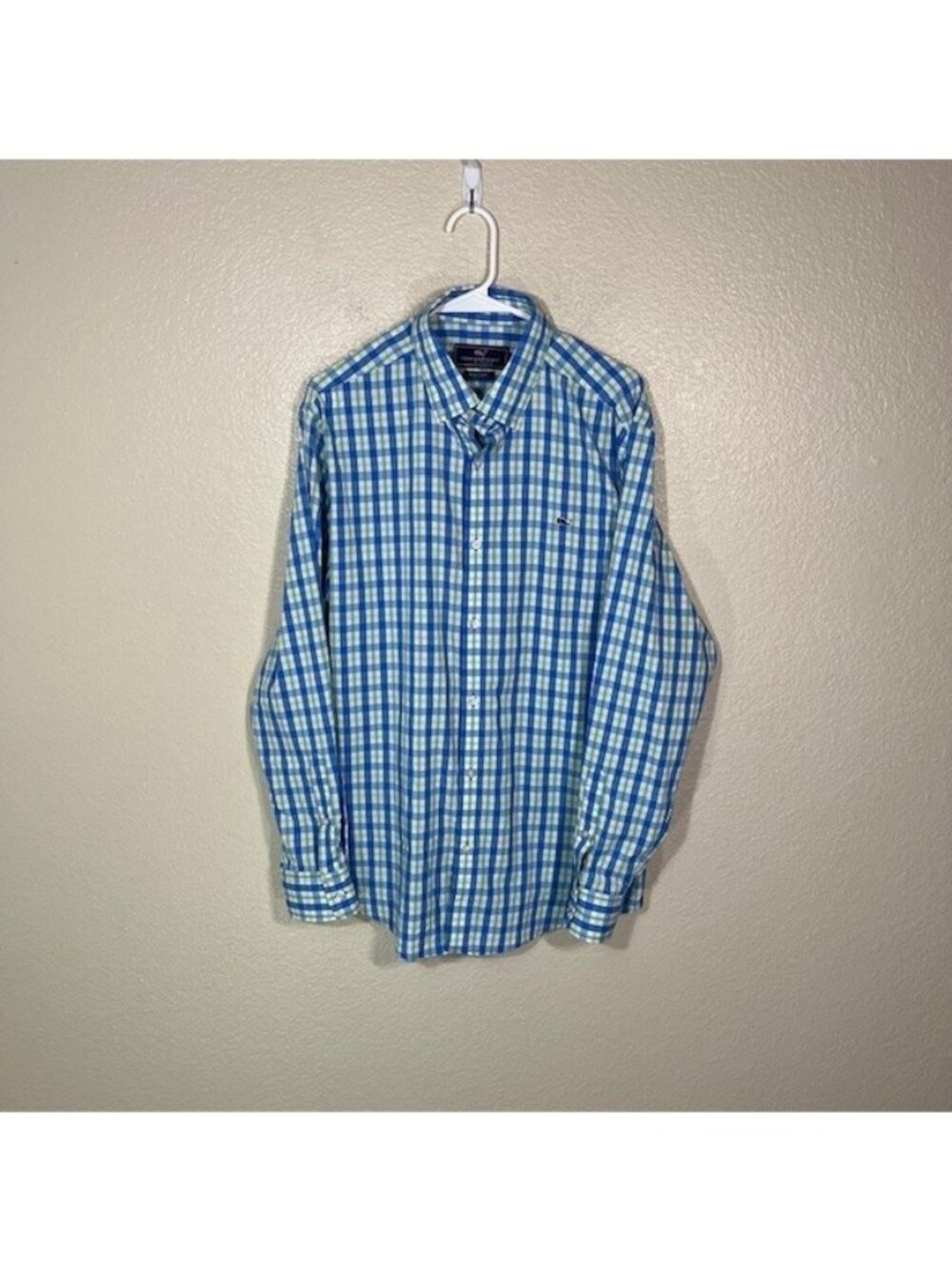 Vineyard Vines Shirt Mens Large Whale Performance Stretch Button Down Blue Green